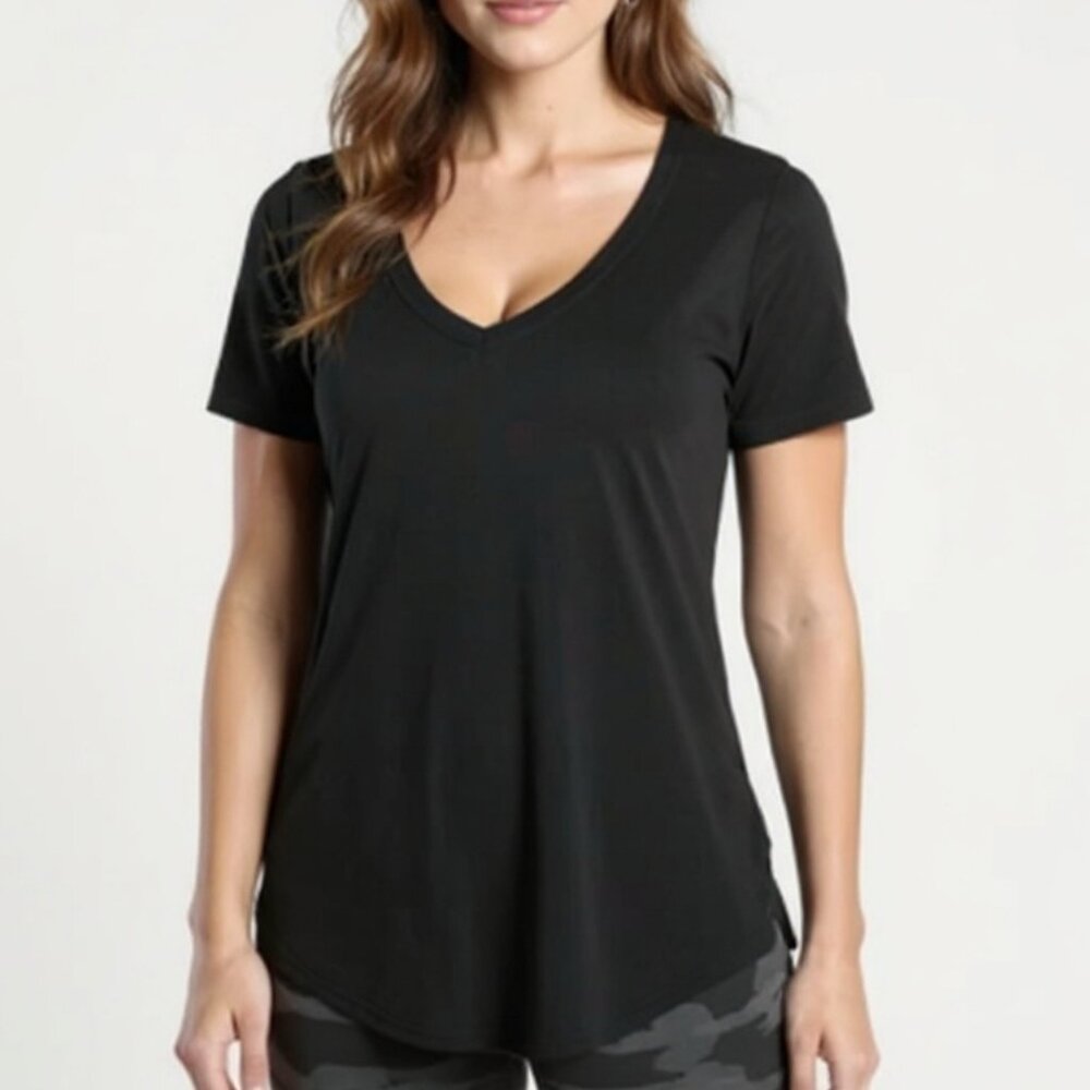 ATHLETA Breezy Scoop V Neck Tee Black Women's Size Medium